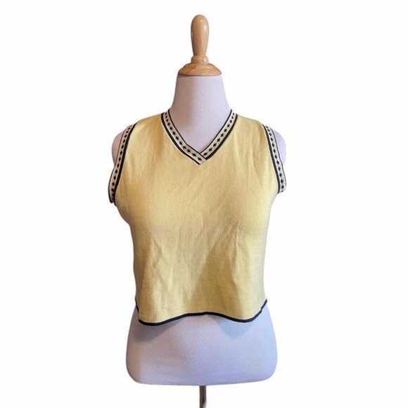 It's Our Time Sweaters - Vintage 90s Crop Sweater Vest Large Yellow Preppy Old Money Tennis Summer